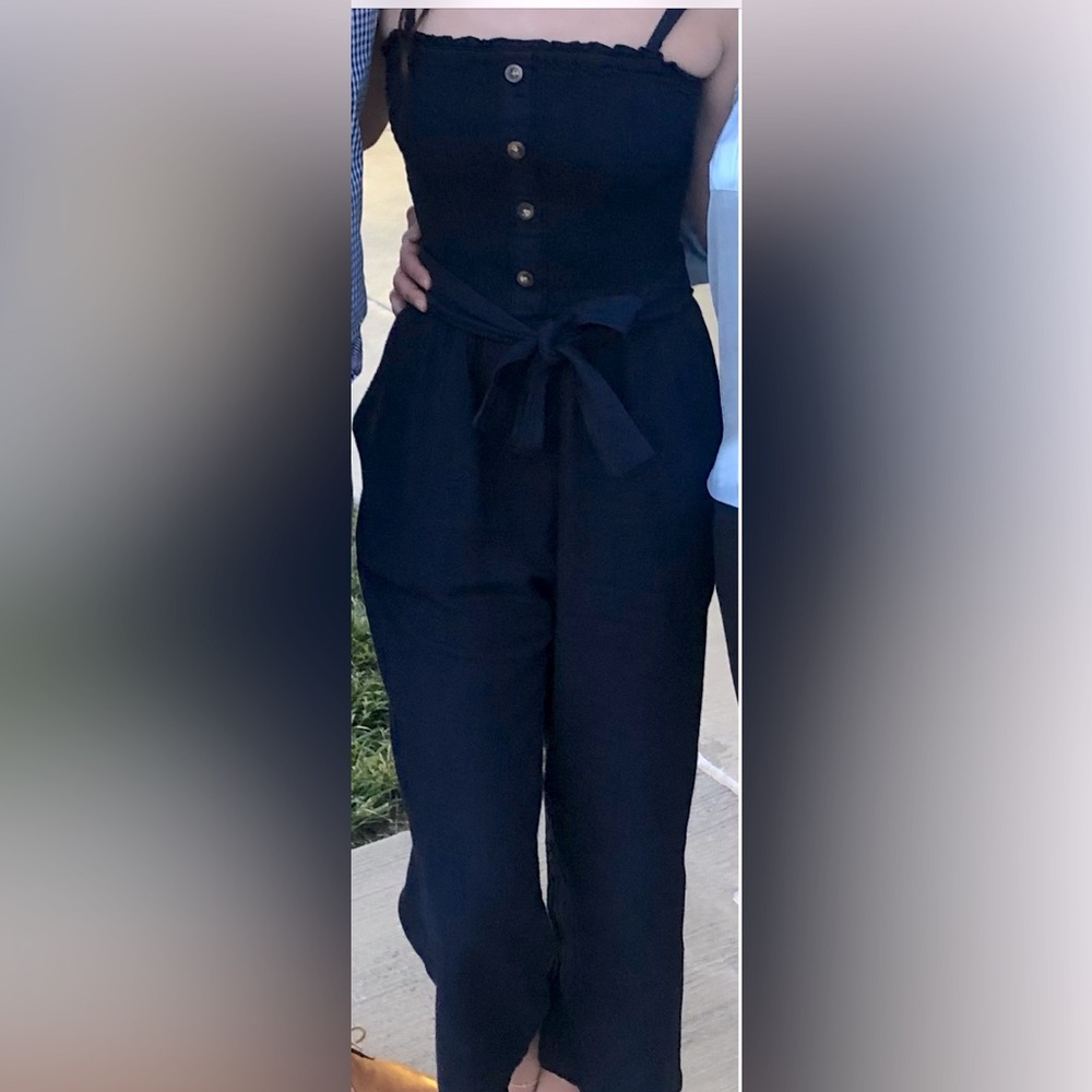 Abercrombie & Fitch navy blue linen cropped jumper size Small